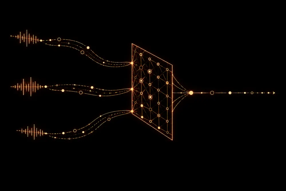 Three distinct history streams pass through one thin learned operator and converge into a candidate path.