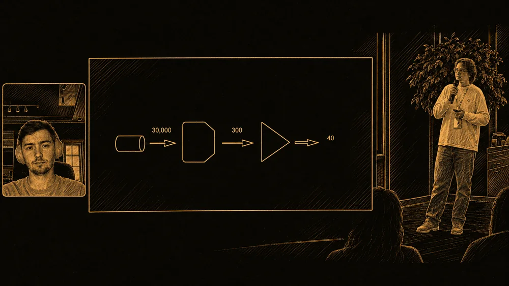 Amber etched interpretation of the Avito walkthrough, with my remote video on the left and Grigory presenting on the right.